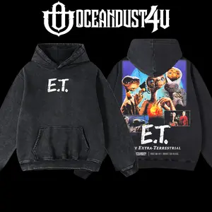 OceanDust4U 'E.T. The Extra-Terrestrial' Hoodie 100% Premium Cotton Oversized Fit Pre-Washed Unisex Classic Top American Made Menswear Apparel - Love