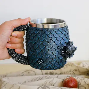 Medieval Dragon Egg Funny Coffee Mug - GOT Beer Stein Tankard  14OZ Stainless Cute Drinking Cup for Dragon Lovers - Novelty Gothic Dungeons and Dragons Gift Bar Party Drinkware Decorations Coffeemugs Collection Vintage Resin Embossed  Heavy Duty Mug Gift