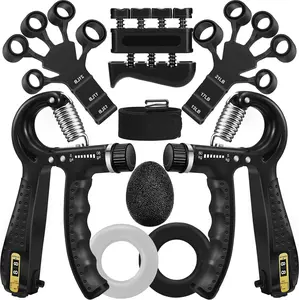 Hand Grip Strengthener Workout Kit (5 Pack)(10 pack), 1 Forearm Grip Adjustable Resistance Hand Gripper, Finger Stretcher, Grip Ring & Stress Relief Grip Ball for Athletes