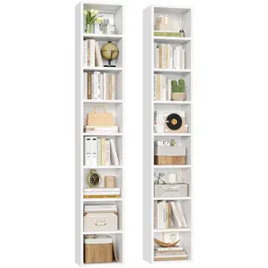 FOTOSOK 2 Pcs 71'' Tall Narrow Bookshelf, 8-Tier Media Tower Rack Set of 2, CD DVD Storage Cabinet with Adjustable Shelves, Tall Narrow Bookcase Skinny Display Bookshelf Slim Shelf