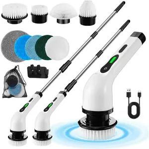 Electric Spin Scrubber Cordless, 9 Replaceable Heads for Shower Tile Grout, Waterproof Power Scrubber Brush with Extension Handle, Dual-Speed Bathroom Kitchen Floor Cleaner