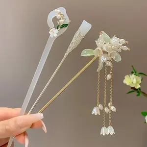 Retro Chinese Tassel Hair Clip Women Girls Hair Stick Pins Flower Pearl Handmade Hairpins Jewelry Accessories Hair Ornaments