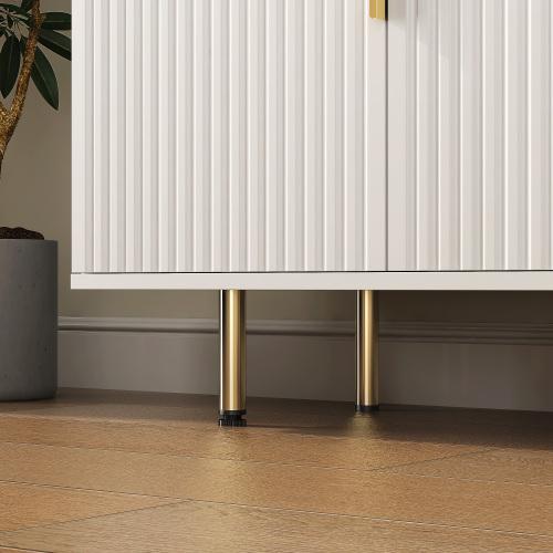 56"Modern Buffet Cabinet with Storage，Wood Credenza with 4 Fluted Doors and Adjustable Shelves, for Living Room, Kitchen, Entryway, White