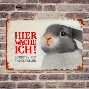 Funny Rabbit Motif Tin Sign - 'Betreten Auf Eigene Gefahr - Hier Wache Ich' - 12x8 inches/30x20cm - Perfect for Home or Office Decor, Tin Sign, Perfect for Room Decor