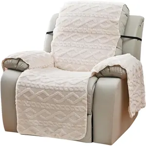 Geometric Plush Recliner Chair Cover Soft Fuzzy Reclining Chair/Furniture Protector with Elastic Straps for Kids, Pets(Cream,21.7")