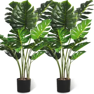 Artificial Monstera Plant 4FT Tall Fake Swiss Cheese Plant Potted Faux Tropical Floor Plants Indoor Decorative House Plants Artificial Palm Trees for Home Office Living Room Decor, 2 Pack