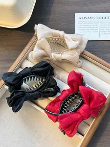 3-piece set of mesh bowknot classic color medium-sized hair grips for women, elegant, simple, and sweet style, suitable for bun hair, updo, and ponytail grips