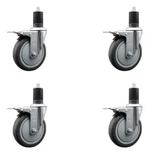 Service Caster SCC-EXTTL20S514-TPRB-158-4 Thermoplastic Rubber Swivel Expanding Stem Caster Set of 4, 5 in. Gray Lockable Furniture Moving Wheels, 1.63 in. Stems, with Knobs