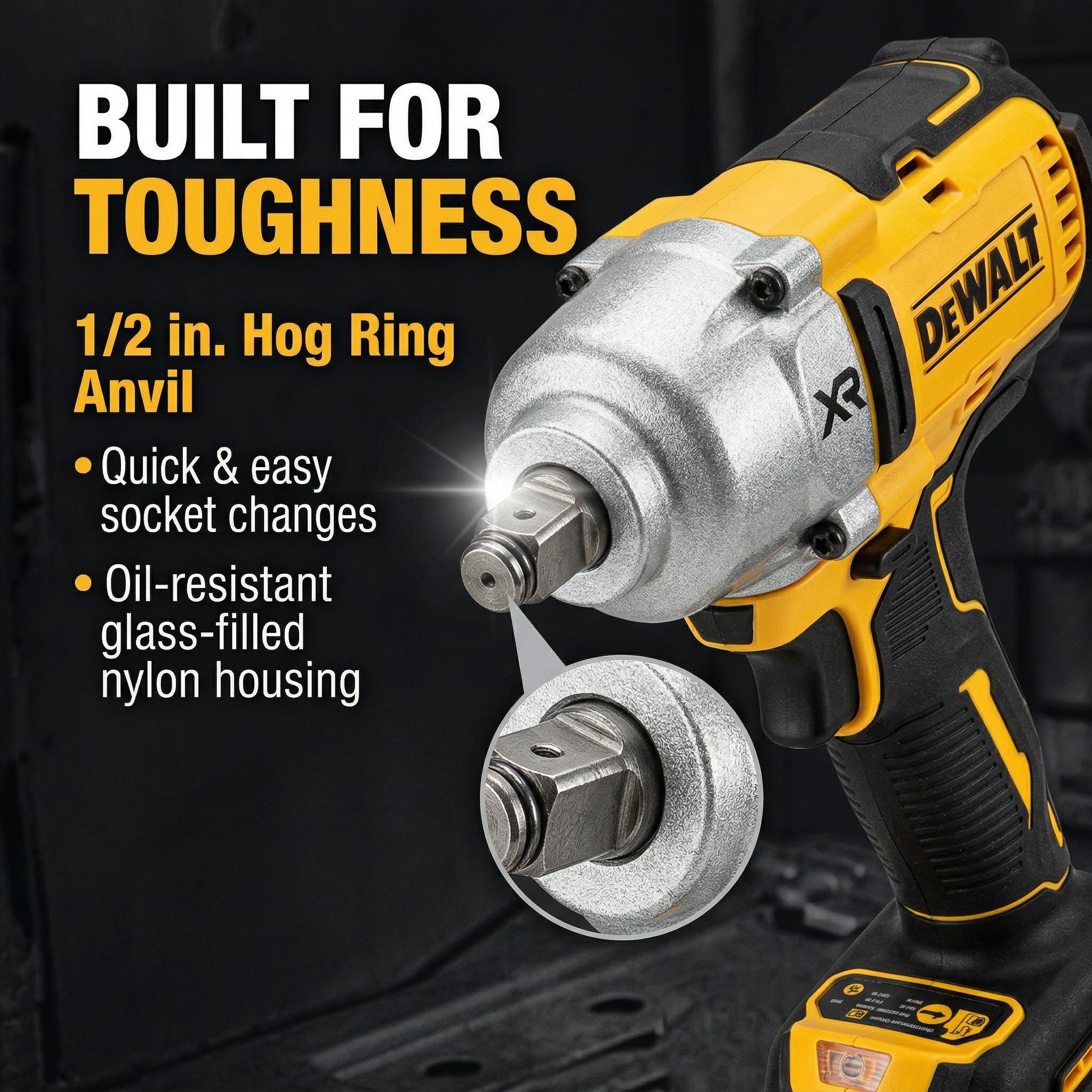 DEWALT DCF900 20V XR Cordless High Torque Impact Wrench 1/2-Inch Hog Ring Anvil 1898Nm Breakaway Torque Brushless Motor for Heavy Truck Repair Structural Steel and Agriculture Equipment Main