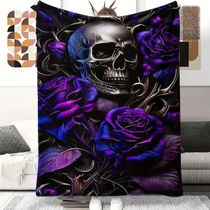 1 Piece Halloween Creative Rose Skull Print Blanket Gift Square Blanket Soft and Comfortable Suitable for Boys, Girls, and Adults Office Supplies Picnic Travel