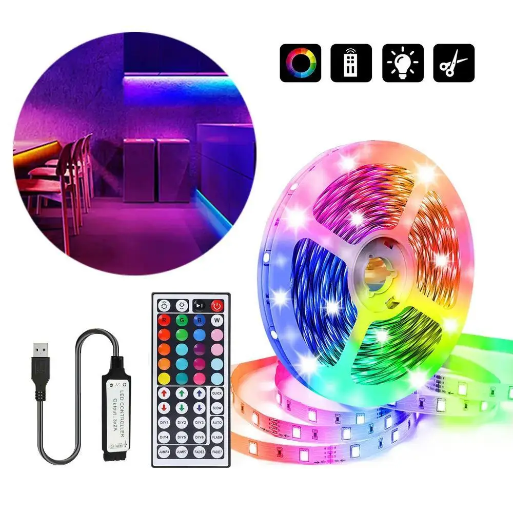 Battery Operated LED Strip Light for Ramadan, 1 Count Colorful RGB Color Changing LED Lights with Remote Control, Flexible Room Ambient Light Strip fo