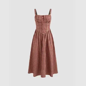 Cider Cotton-blend Square Neck Gingham Maxi Dress