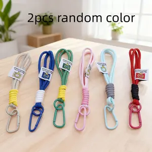 2pcs Random Color Climbing Carabiner Keychain Set, Outdoor Backpack Rope Keychain, Water Bottle Braided Lanyard, Couple Bracelet, Doll Lanyard