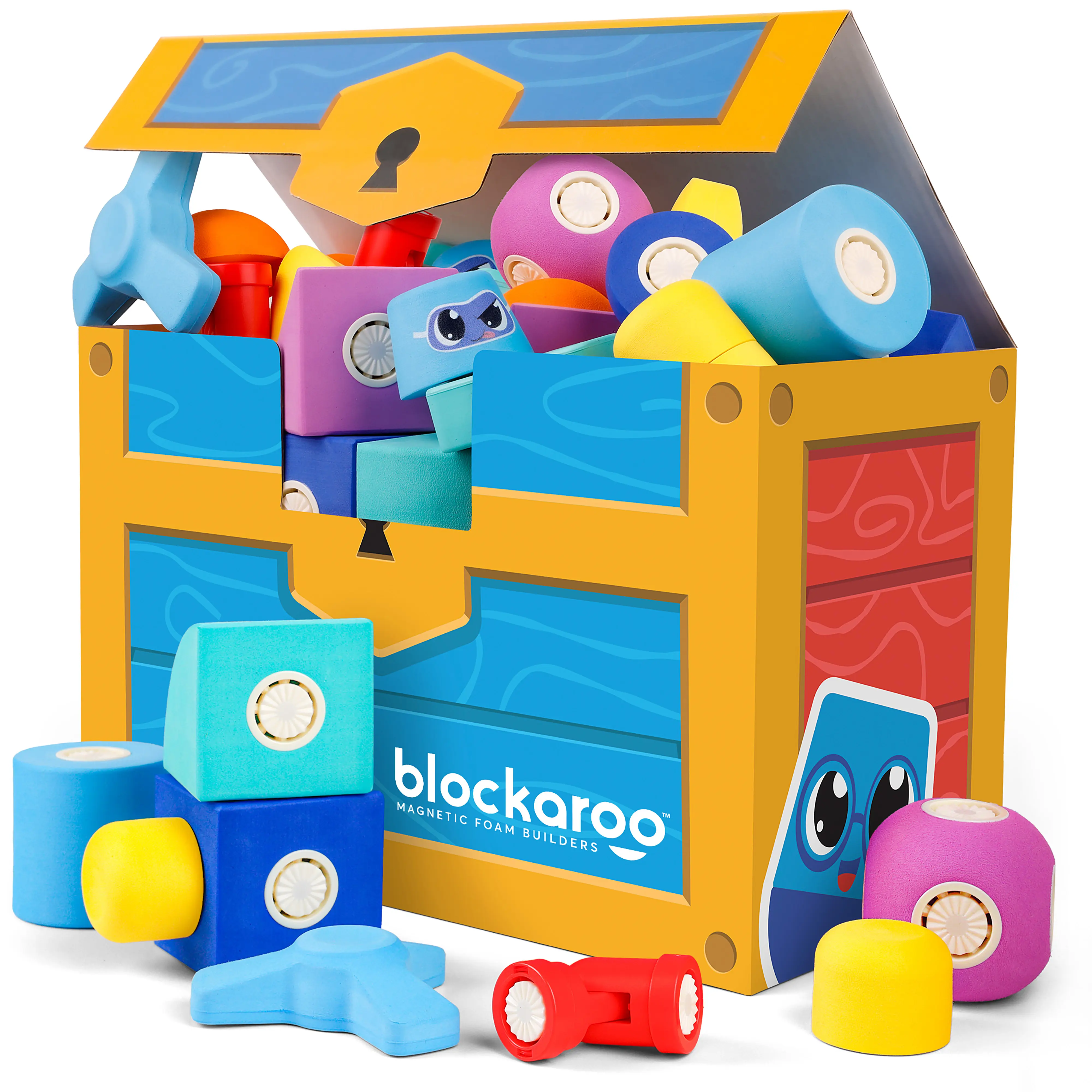 Blockaroo Magnetic Foam Building Blocks - 50-Piece Building Set with Storage Trunk for Kids Ages 3-6, STEM Preschool Toy, Creative Building Fun & Learning