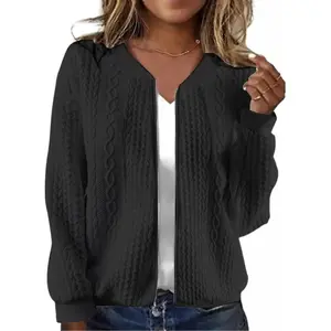 Women's Zip up Sweatshirt Jacket Stand Collar Hoodless Outerwear Casual Coat with Pockets