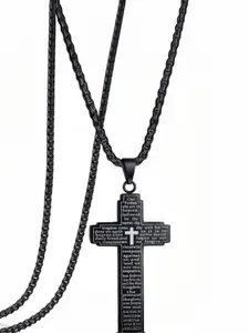Stainless Steel Our Father Lord's Prayer Cross Pendant Necklace Unisex Religious Jewelry