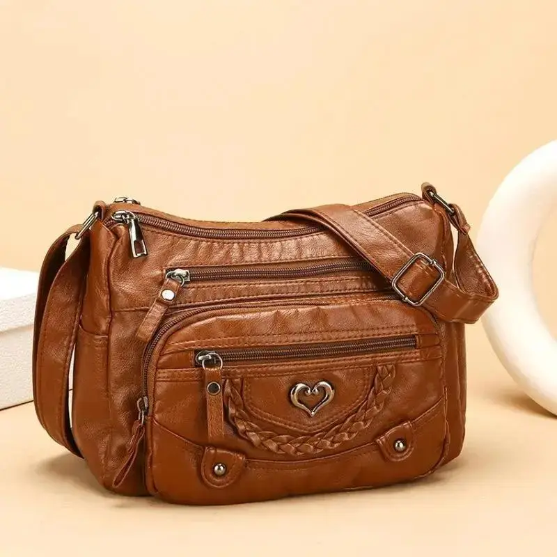 Women’s Genuine Leather Crossbody Purse - Heart-Shaped Pattern, Multiple Pockets, Spacious Interior, Stylish Versatile Purse Shoulder Bag for Everyday Use, Travel - Bags, Accessories for Women