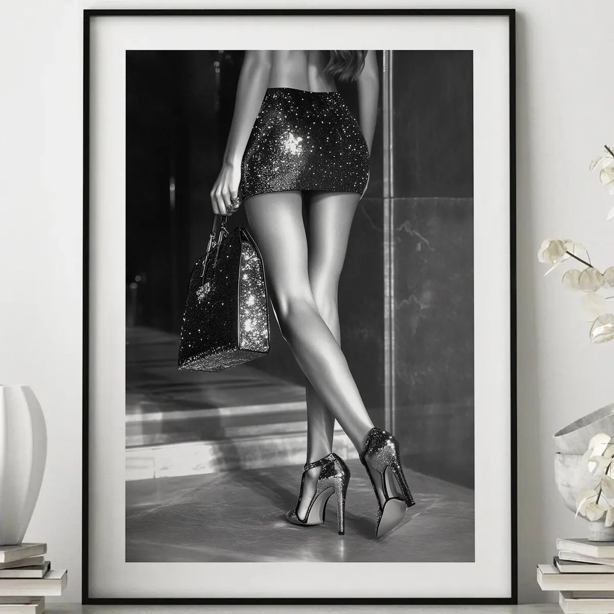 Unframed, Room Decor, Black And White Print, Fashion Print, Chic Poster, Black White Art, Luxury Decor, High Heels Art, Luxury Glitter Fashion Poster, Glitter Art