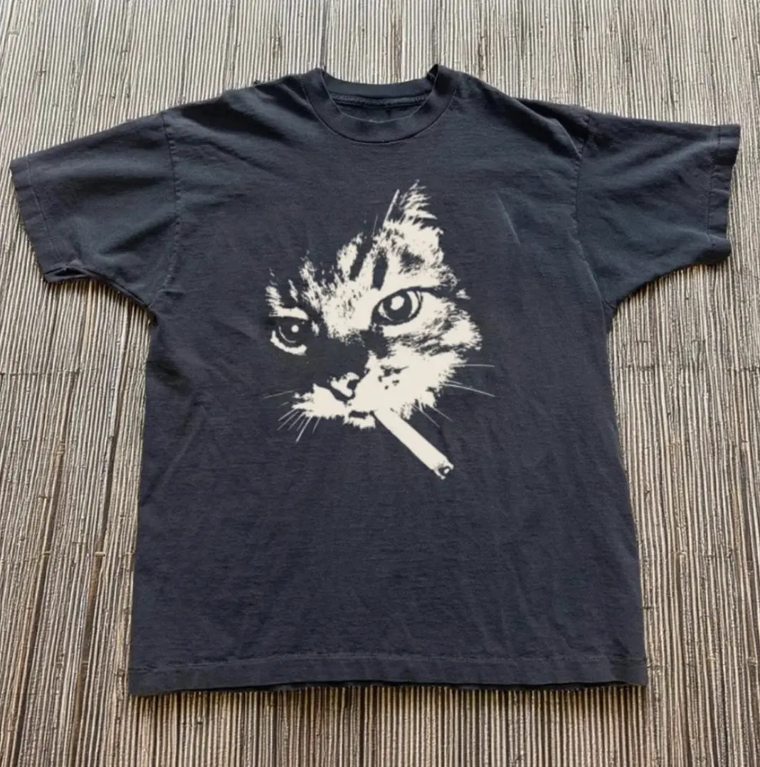 Cat Smoke Black T-Shirt, Y2k Shirt, Animal Tee, Gifts Shirt, Unisex Vintage Graphic Tees Gothic Grunge Y2k Emo Scene Amity Affliction Style Clothes Men Women Streetwear