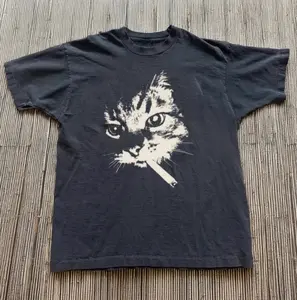 Cat Smoke Black T-Shirt, Y2k Shirt, Animal Tee, Gifts Shirt, Unisex Vintage Graphic Tees Gothic Grunge Y2k Emo Scene Amity Affliction Style Clothes Men Women Streetwear