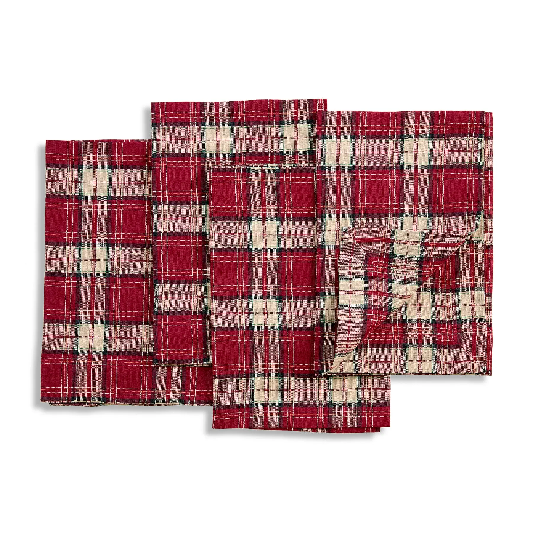 Solino Home Burgundy Plaid European Linen Napkins - Reusable Fabric Napkins, Durable Kitchen Tableware, Stripe Napkins