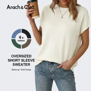 Arach&Cloz 2026 Women's Wool Blend Short Sleeve Oversized Sweater Business Casual Tops SummerVibes