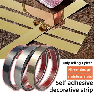 1 Roll 2.44m/96.06-inch Self-adhesive Stainless Steel Decorative Strip, Peel and Paste Molded Decoration, Flexible Self-adhesive Decorative Line, Mirror Design, Modern Home Decoration