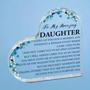 Graduation Gift, Heart-Shaped Acrylic Plaque for Son & Daughter, Inspirational Floral Design, Warm Home Decor Keepsake, Perfect Gift for Graduation, Birthday, Wedding, Christmas, New Year, Daughter Son Gifts