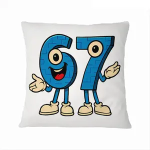 Blue Black Color Block "67" Number Robot Lightning Meme Pillow Cover Double-Sided Printing Decorative Funny Throw Pillowcase for Office Work Couch Sofa Car Bedroom Home Decor