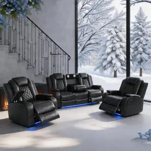 Ainehome  Electric Recliner for Living Room, Home Office, Home Entertainment Sofa, Home Theater Sofa  Headrest and Hidden  Charging black Leather Adult Leather Electric Recliner Sofa with LED & Charging Breathing LED Reclining Leather Sofa Set Luxury