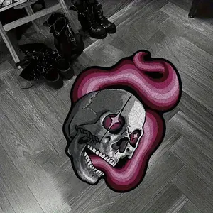Soft Non-Slip Skull Smoke Pattern Rug, Comfortable Absorbent Bedroom Mat, Creative Home Decor for Living Room and Bathroom, Soft Area Rug, Decorative Rug