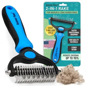 Original Pet Grooming Rake - Double-Sided Deshedding Dematting Tool, Undercoat Rake for Dogs & Cats, Extra-Wide Grooming Brush & Deshedder Comb for Long Hair, Reduces Shedding 95%