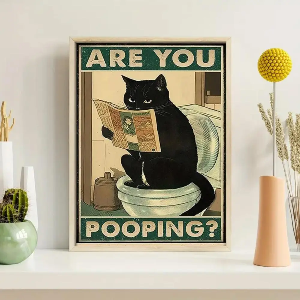 Vintage Cat Reading Newspaper Toilet Poster, Funny Cat Toilet Humor Wall Art, Wall Decor for Home Living Room Bedroom Study Room, Modern Art Design, Unique Artwork, Art Prints, Home Decor Products, Decoration Items