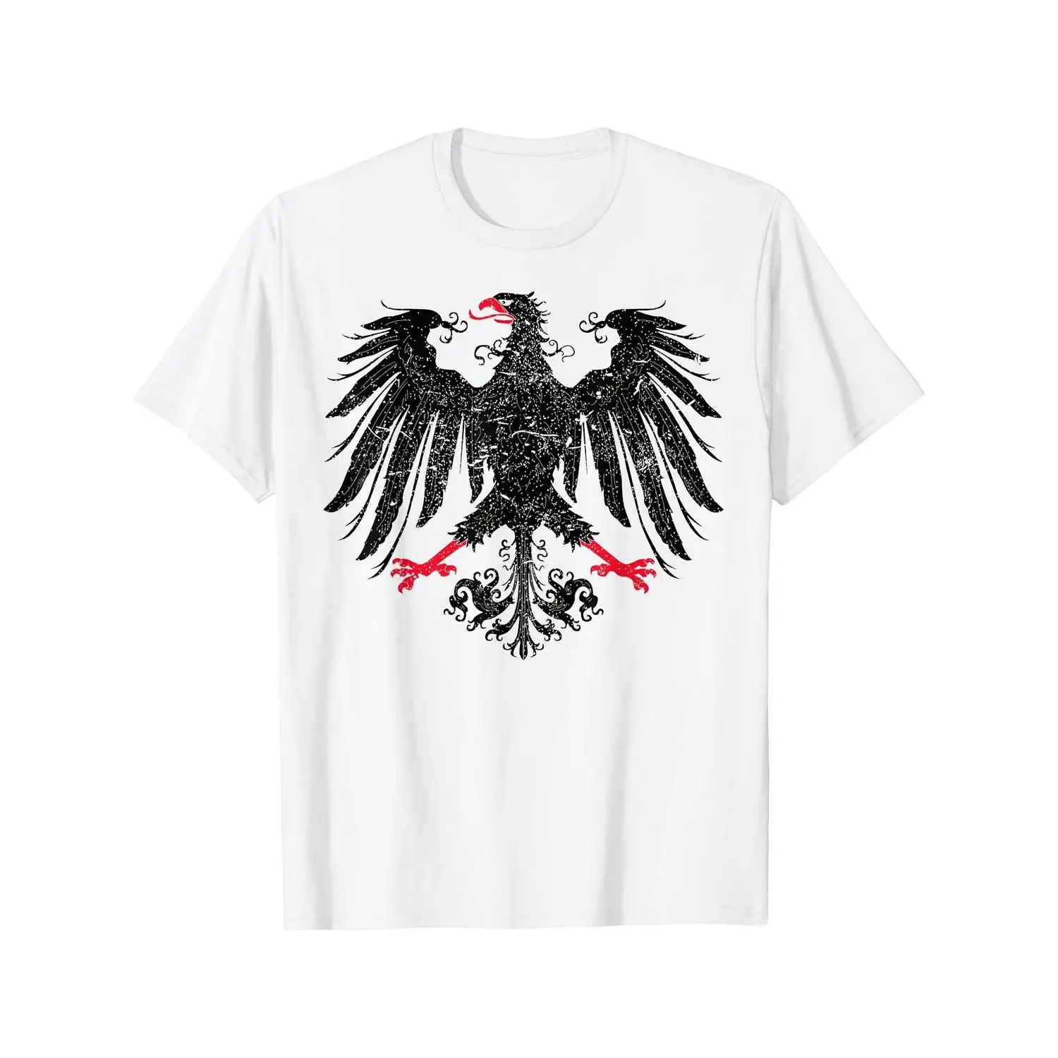 Men's German Oktoberfest Eagle Coat of Arms Heraldry T-Shirt - Menswear Short-Sleeve Top, White Casual Regular-Fit Round Neck, Full-Body Print, Machine Washable for Adults