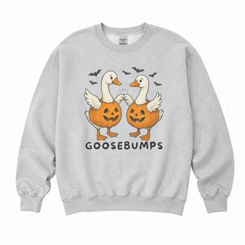 Goose Bumps Halloween Sweatshirt - Ash Grey - Halloween Sweatshirt Cotton Fabric