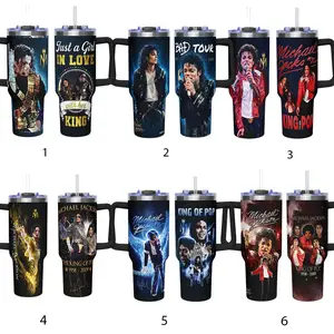 Michael Jackson MJ 40oz Tumbler Insulated Travel Mug with Handle Fan Gift