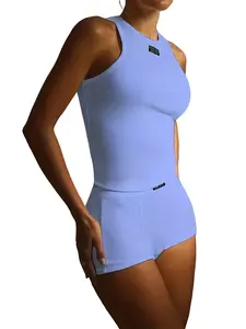 Women's Two-Piece Set Tank Top and Super Short Pants, Ribbed Stretch Material, Elastic Waist, Ideal for Sports or Casual Wear, Sporty Set, Stretchable Activewear, Sports Outfits
