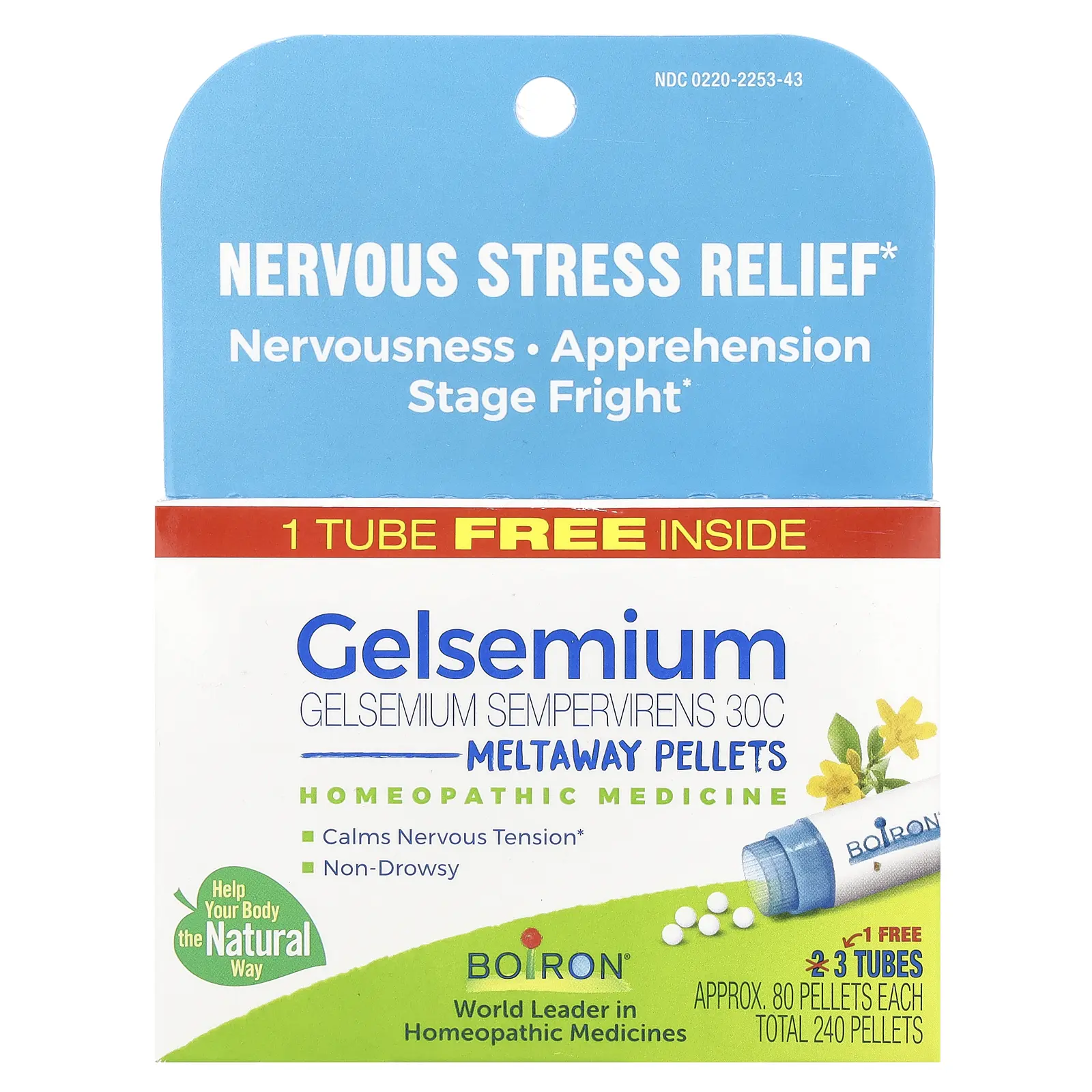 Boiron Gelsemium, Meltaway Pellets, 30C, 3 Tubes, Approx. 80 Pellets Each | HSA/FSA Eligible