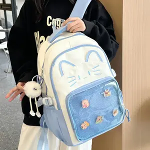 Y2K Cute Cat Ita Backpacks Large Capacity Knapsack Casual Girl Transparent DIY Display Rucksack Cartoon Trendy Travel Schoolbags