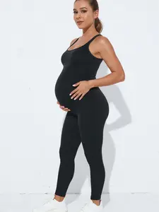 Maternity Cross Back Jumpsuit Romper, Pregnancy Leggings & Sleeveless Tank Top Bodysuit, Comfortable Shapewear for Expecting Moms, Prenatal Maternity Clothing