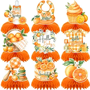 9 Pcs Orange Citrus Gender Reveal Party Centerpieces Decorations 3D Table Fall Decorations Double Sided Printed for Fall Birthday Party Decorations, Autumn Thanksgiving Baby Shower Party Supplies