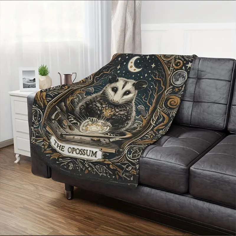 Opossum Tarot Blanket, Possum Flannel Blanket, Lightweight Blanket, Couch Blankets, Trips, Halloween Gifts
