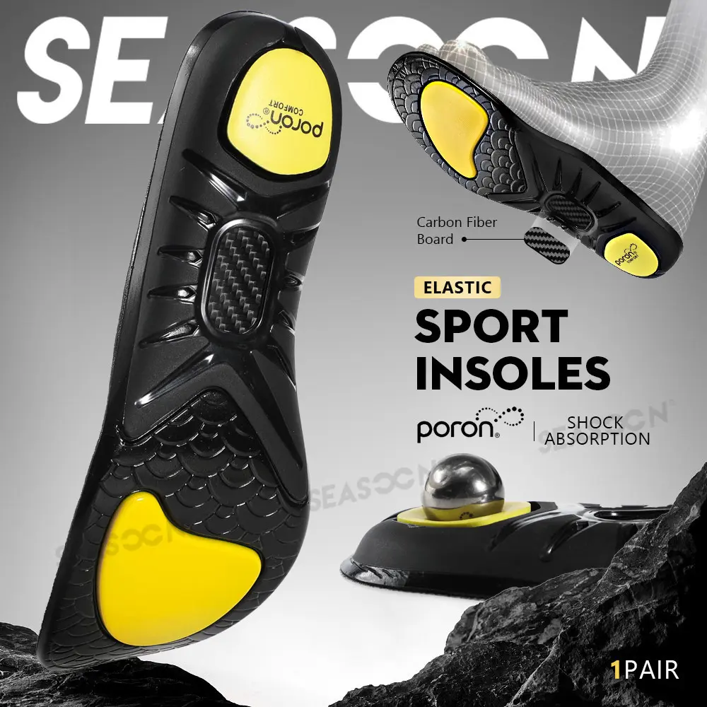 Unisex Soft Poron Arch Support Cushioned Insoles - Carbon Fiber Shell, Shock Absorption, Heel Pain Relief, Insoles for Standing All Day (1 Pair)