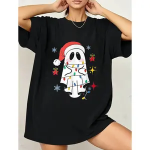 Christmas Ghost Santa Cotton T-shirt Casual Sport Style Women