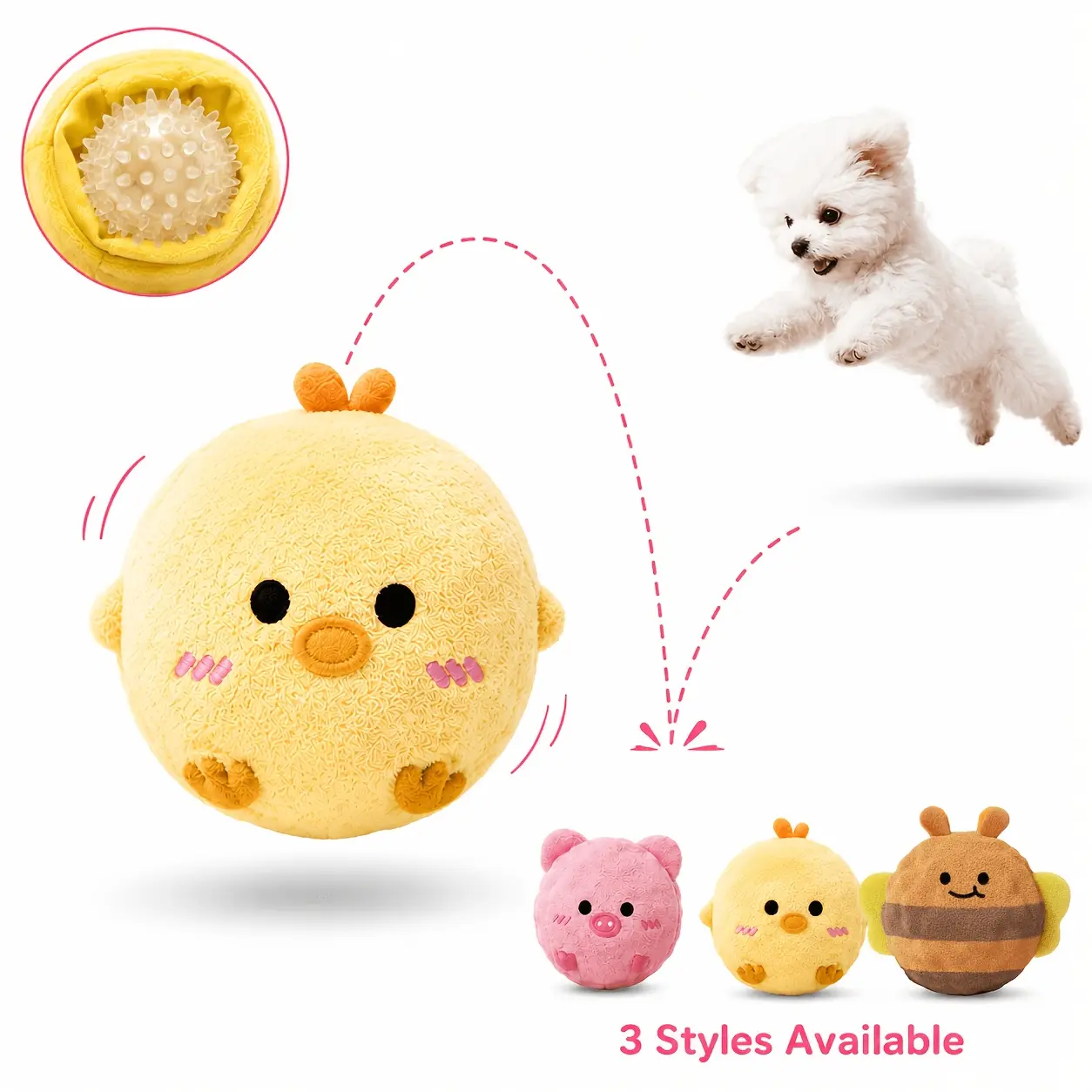 3-Pack Squeaky Bouncy Dog Toys, Cute Animal-Shaped Pet Balls with Built-In Spiky Balls, Soft Interactive Puppy Chew Toys for Small Dogs, Fun Teething & Play Toys