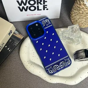 Stylish Blue Bandana Case for iPhone 11/11 Pro/11 ProMax, 12/12 Mini/12 Pro/12 ProMax 13/13 Mini/13 Pro/13 ProMax 14/14 Plus/14 Pro/14 ProMax 15/15 Plus/15 Pro/15 ProMax 16/16 Plus/16Pro/16 Pro Max Shockproof Hot Selling Phone Case