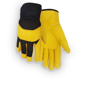 Golden Stag 212 USA-Made Men's Heavy Duty Work Gloves, Leather with Cowhide Palm, Firm Grip, Breathable Mesh, Shirred Elastic