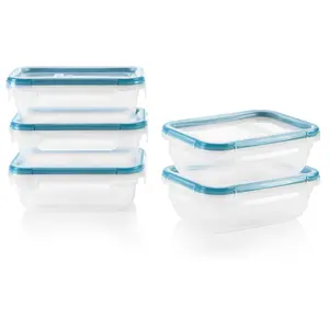 Total Solution 10-Pc Plastic Food Storage Containers Set, 3-Cup Rectangle Meal Prep Container, Non-Toxic, BPA-Free Lids with 4 Locking Tabs, Microwave, Dishwasher, and Freezer Safe Airtight Kitchen Rectangular Utensils