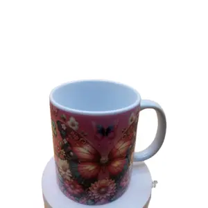Butterfly Coffee Mugs with Floral Design, Pink Color, 12 oz Capacity, Ideal for Daily Use