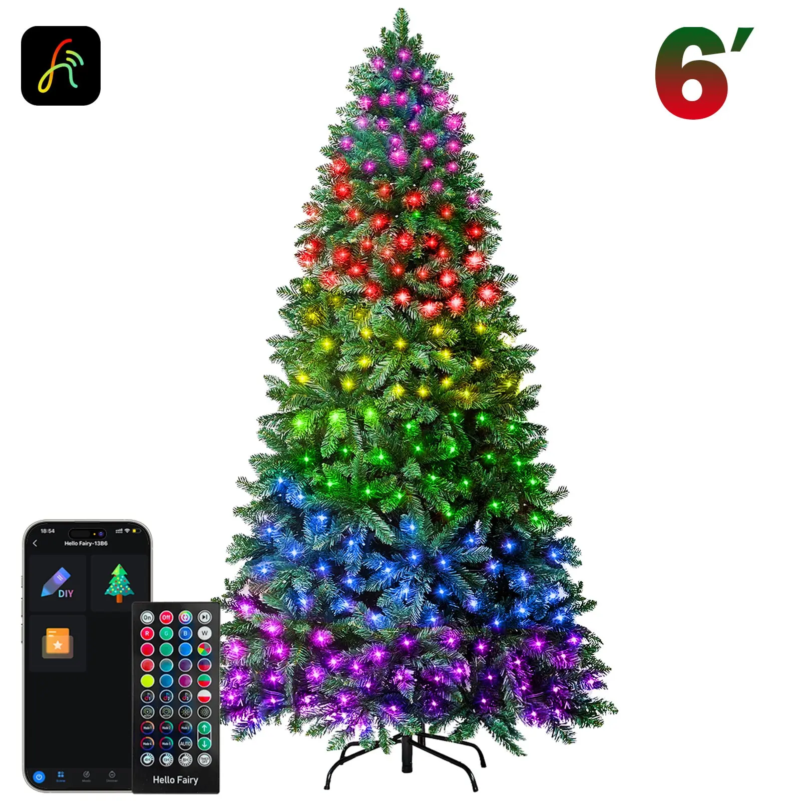 6ft Pre-lit Artificial Christmas Tree with Smart Programmable LED Fairy Lights
